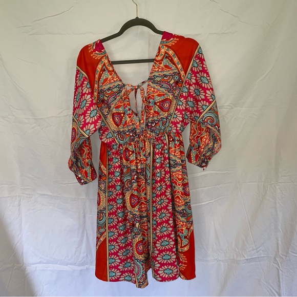 Deep V-Neck Open Tie Back Dress - Picture 2 of 5